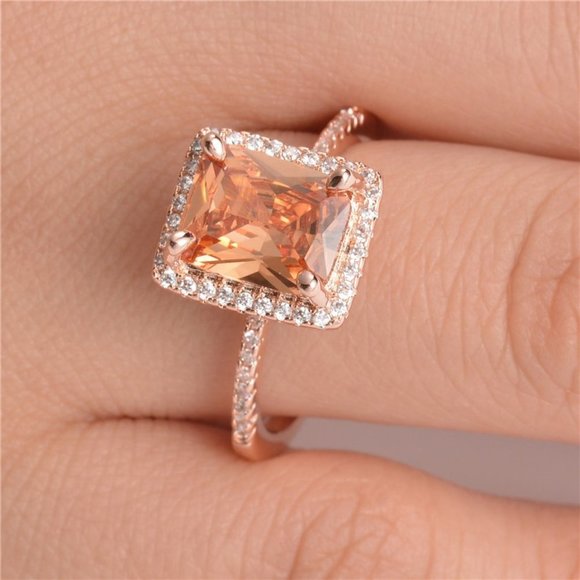 💎Luxury Gemstone Rectangle Champagne Rose Gold Ring for Women, VIP151 - Picture 4 of 7